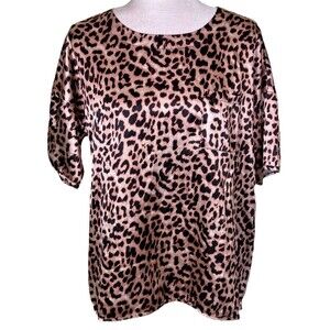 Ekouaer Women’s Leopard Print Satin Blouse Bold Chic Lounge Glam Casual Sz‎ Sm